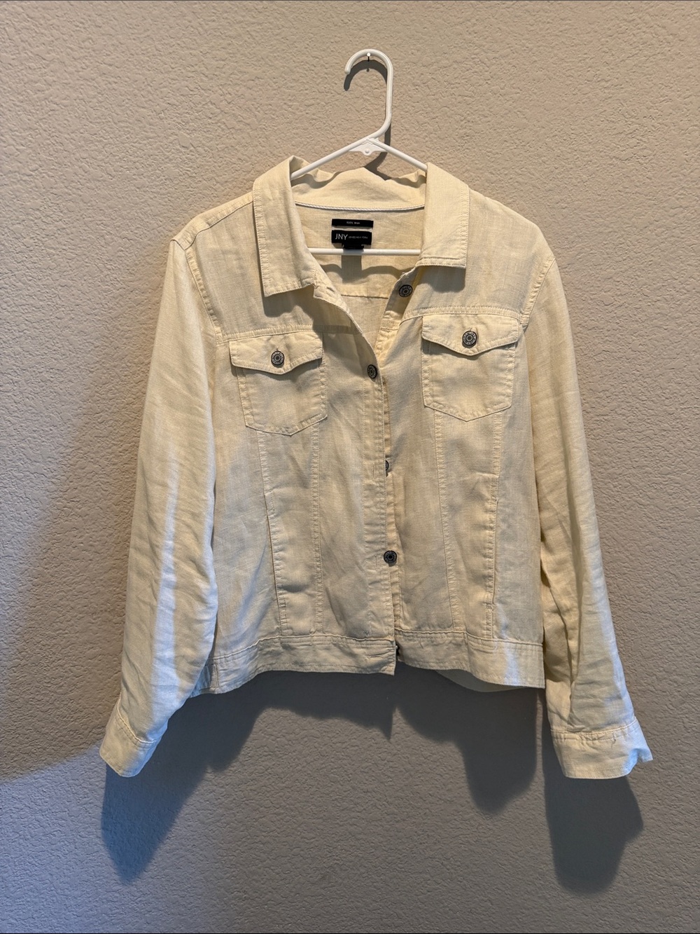 NY Collection Light Cream Button-Front Jean Jacket